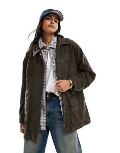 GC\X fB[X AE^[ WPbgEu] U[ WPbg ASOS DESIGN leather harrington barn jacket in dark olive Dark olive I[u