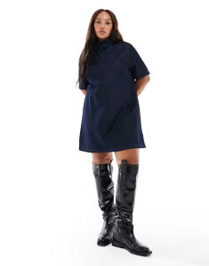 �G�C�\�X ���f�B�[�X �g�b�v�X �����s�[�X �~�j�����s�[�X �|���V���c �~�j �f�j�� ASOS Curve ASOS DESIGN Curve denim polo mini dress in rinse Rinse �f�j��