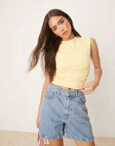 �G�C�\�X ���f�B�[�X �g�b�v�X �V���c �J�b�g�A�E�g �M���U�[ ASOS DESIGN polyamide ruched cut out tank top in buttermilk yellow Pastel Yellow �C�G���[