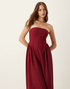 �G�C�\�X ���f�B�[�X �g�b�v�X �����s�[�X �~�f�B�����s�[�X �~�f�B ASOS DESIGN bandeau waisted detail midi dress in wine Wine ���C��