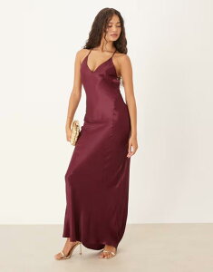�G�C�\�X ���f�B�[�X �g�b�v�X �����s�[�X �}�L�V�����s�[�X �T�e�� �}�L�V ASOS DESIGN satin seam detail maxi dress in plum Plum �v����
