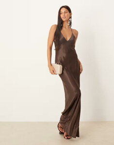 �G�C�\�X ���f�B�[�X �g�b�v�X �����s�[�X �}�L�V�����s�[�X �T�e�� �}�L�V ASOS DESIGN satin seam detail maxi dress in chocolate Chocolate �`���R���[�g