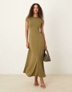 yz GC\X fB[X s[X gbvX ASOS DESIGN cap sleeve seam detail maxi dress in khaki Khaki