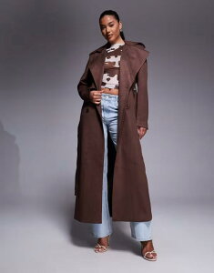 �o�[�h�b�g ���f�B�[�X �A�E�^�[ �R�[�g �X�G�[�h Bardot Kira faux suede trench coat in chocolate Chocolate �`���R���[�g