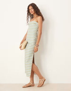 �G�C�\�X ���f�B�[�X �g�b�v�X �����s�[�X �~�f�B�����s�[�X �~�f�B ASOS DESIGN bandeau fold over midi dress and green stripe STRIPE �X�g���C�v