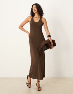 �G�C�\�X ���f�B�[�X �g�b�v�X �����s�[�X �}�L�V�����s�[�X �T�e�� �}�L�V ASOS DESIGN scoop neck satin maxi dress in chocolate Chocolate �`���R���[�g