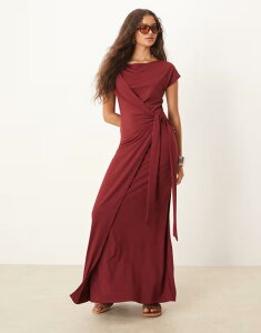 �G�C�\�X ���f�B�[�X �g�b�v�X �����s�[�X �}�L�V�����s�[�X �L���b�v �}�L�V ASOS DESIGN cap sleeve tie wrap front maxi dress Burgundy �o�[�K���f�B