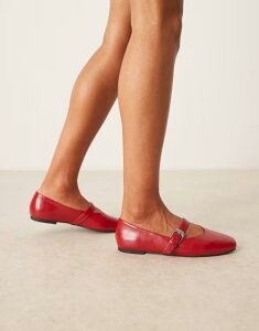 �G�C�\�X ���f�B�[�X �V���[�Y �p���v�X ASOS DESIGN Wide Fit Leah mary jane ballet flats in cherry Cherry Red ���b�h