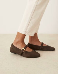 �G�C�\�X ���f�B�[�X �V���[�Y �p���v�X �X�G�[�h ASOS DESIGN Wide Fit Leah mary jane ballet flats in chocolate suedette CHOCOLATE SUEDETTE �`���R���[�g