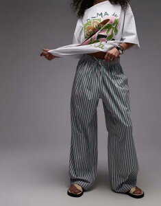 �g�b�v�V���b�v ���f�B�[�X �{�g���X �J�W���A���p���c ���C�h���b�O �p���c Topshop poplin pull on wide leg pants and green stripe Pink & green �s���N