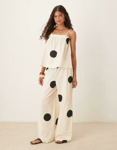 GC\X fB[X {gX JWApc ln ASOS DESIGN linen blend pull on pants in cream polka dots - part of a set