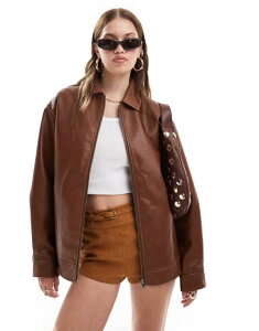 ~XZttbW fB[X AE^[ WPbgEu] U[ tFCNU[ WPbg Miss Selfridge washed faux leather oversized bomber jacket in chestnut Chestnut