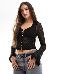 �I�����[ ���f�B�[�X �g�b�v�X �V���c ���[�X ONLY fluted sleeve lace shirt Black �u���b�N