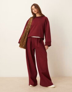 �G�C�\�X ���f�B�[�X �{�g���X �J�W���A���p���c ���C�h���b�O �p���c ASOS DESIGN interlock super wide leg pants - part of a set Burgundy �o�[�K���f�B