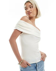 �~�X�Z���t�t���b�W ���f�B�[�X �g�b�v�X �V���c Miss Selfridge fold over off the shoulder top in cream CREAM �N���[��
