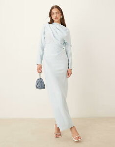 yz GC\X fB[X s[X gbvX ASOS DESIGN high neck draped bodice maxi dress in light blue LIGHT BLUE
