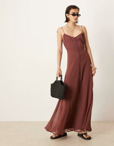 �G�C�\�X ���f�B�[�X �g�b�v�X �����s�[�X �e�B�A�[�h �}�L�V�����s�[�X �_�E�� �}�L�V ASOS DESIGN cami tiered frill buttoned down maxi dress in chocolate chocolate �`���R���[�g