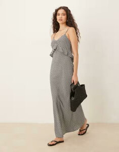 �G�C�\�X ���f�B�[�X �g�b�v�X �����s�[�X �}�L�V�����s�[�X �}�L�V ASOS DESIGN cami frill maxi dress white plaid Black white gingham �z���C�g