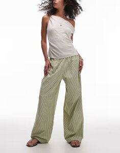 �g�b�v�V���b�v ���f�B�[�X �{�g���X �J�W���A���p���c ���C�h���b�O �p���c Topshop poplin pull on wide leg pants stripe green �O���[��