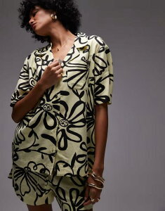 �g�b�v�V���b�v ���f�B�[�X �g�b�v�X �V���c �t�����[�� �v�����g �t�����[ Topshop resort shirt in yellow floral print - part of a set YELLOW �C�G���[