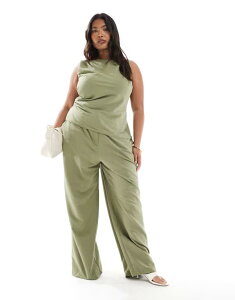 �G�C�\�X ���f�B�[�X �{�g���X �J�W���A���p���c �X�g���[�g �p���c ASOS DESIGN Curve relaxed straight leg pants khaki �J�[�L
