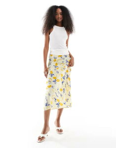 �E�F���Y�f�[�K�[�� ���f�B�[�X �{�g���X �X�J�[�g �v�����g Wednesday's Girl lemon print bias cut midaxi skirt in yellow�C�G���[