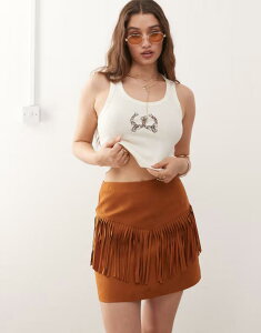 �~�X�Z���t�t���b�W ���f�B�[�X �{�g���X �X�J�[�g �~�j �X�G�[�h Miss Selfridge festival suedette mini skirt in tan TAN �^��