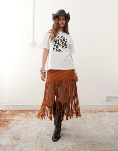 �~�X�Z���t�t���b�W ���f�B�[�X �{�g���X �X�J�[�g �X�G�[�h �t�����W Miss Selfridge festival suedette fringe skirt in tan TAN �^��