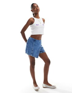 �s�[�V�[�Y ���f�B�[�X �{�g���X �X�J�[�g �~�j �f�j�� PIECES wrap front denim mini skort in mid Medium blue denim �f�j��