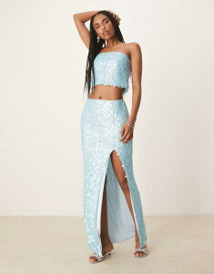 �G�C�~�[�E���[ ���f�B�[�X �{�g���X �X�J�[�g �X�p���R�[�� �}�L�V Amy Lynn paillette sequin maxi skirt in aqua blue - part of a set Aqua blue �u���[