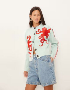 �l�o�[�t���[�h���X�h ���f�B�[�X �A�E�^�[ �J�[�f�B�K�� �h�J Never Fully Dressed octopus embroidered cardigan and Blue �u���[