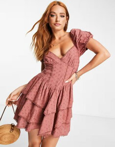 �G�C�\�X ���f�B�[�X �g�b�v�X �����s�[�X �I�[�v���o�b�N �~�j�����s�[�X �~�j ASOS DESIGN rodeo micro eyelet mini dress with open back in chocolate Chocolate �`���R���[�g