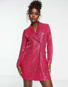 �X�^�C���`�[�g ���f�B�[�X �g�b�v�X �����s�[�X �~�j�����s�[�X �~�j �u���U�[ Style Cheat embellished blazer mini dress in bright Bright Pink �s���N