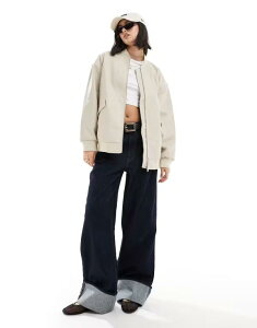 F[_ fB[X AE^[ WPbgEu] U[ WPbg Vero Moda leather look bomber jacket in stone Oatmeal I[g~[