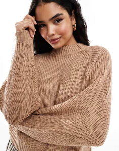 X[hxA fB[X AE^[ jbgEZ[^[ nClbN Z[^[ Threadbare high neck sweater in warm taupe BEIGE x[W