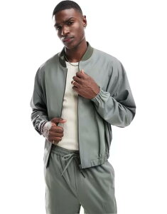 GC\X Y AE^[ WPbgEu] WPbg ASOS DESIGN dressy bomber jacket in light LIGHT GRAY O[