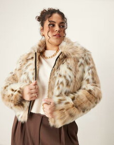 GC\X fB[X AE^[ WPbgEu] vg WPbg ASOS Curve ASOS DESIGN Curve faux fur bomber jacket in snow leopard print Snow leopard Aj}