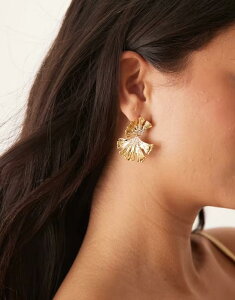 �G�C�\�X ���f�B�[�X �A�N�Z�T���[ �s�A�X�E�C�������O ASOS DESIGN drop earrings with crystal and textured leaf design tone Gold �S�[���h