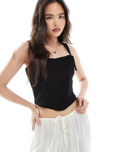 �~�X�Z���t�t���b�W ���f�B�[�X �g�b�v�X �V���c ���l�� Miss Selfridge linen blend corset top with bow detail Black �u���b�N