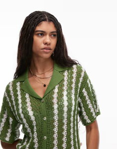 �g�b�v�V���b�v ���f�B�[�X �g�b�v�X �V���c �j�b�g Topshop knit stitchy striped shirt - part of a set GREEN �O���[��
