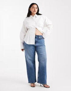 �G�C�\�X ���f�B�[�X �{�g���X �f�j���p���c �X�g���[�g �W�[���Y ASOS Curve ASOS DESIGN Curve comfort stretch straight leg jeans in authentic mid AUTHENTIC MID WASH �u���[