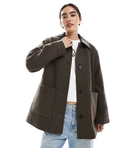 GC\X fB[X AE^[ WPbgEu] U[ WPbg ASOS DESIGN leather look collar formal jacket with quilt lining in mocha Brown uE