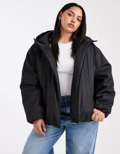 GC\X fB[X AE^[ WPbgEu] WPbg ASOS Curve ASOS DESIGN Curve rubberized hooded rainwear bomber jacket Black ubN