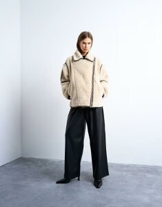 gbvVbv fB[X AE^[ WPbgEu] WPbg Topshop borg aviator oversized jacket in cream Chocolate/cream N[