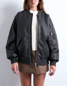 gbvVbv fB[X AE^[ WPbgEu] U[ tFCNU[ WPbg Topshop faux leather washed MA1 bomber jacket in washed washed black ubN