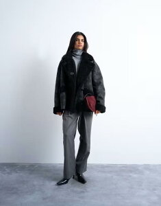 �g�b�v�V���b�v ���f�B�[�X �A�E�^�[ �R�[�g Topshop faux shearling oversized car coat black�u���b�N