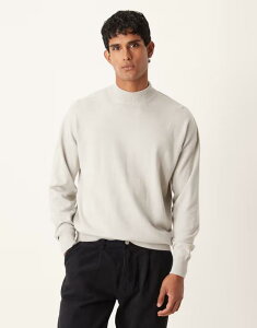 GC\X Y AE^[ jbgEZ[^[ nClbN TVc jbg ASOS DESIGN relaxed long sleeve knit high neck T-shirt in light gray heather LIGHT GRAY MARL O[