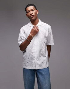 �g�b�v�}�� �����Y �g�b�v�X �V���c �h�J Topman short sleeve regular camp collar embroidered shirt WHITE �z���C�g