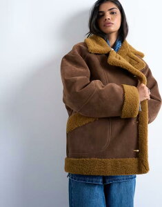 �g�b�v�V���b�v ���f�B�[�X �A�E�^�[ �R�[�g Topshop faux shearling oversized car coat brown carmel �u���E��