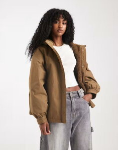 �G�C�\�X ���f�B�[�X �A�E�^�[ �W���P�b�g�E�u���]�� �R�[�g �t���[�X ASOS DESIGN oversized fleece lined rain coat in olive Khaki �J�[�L